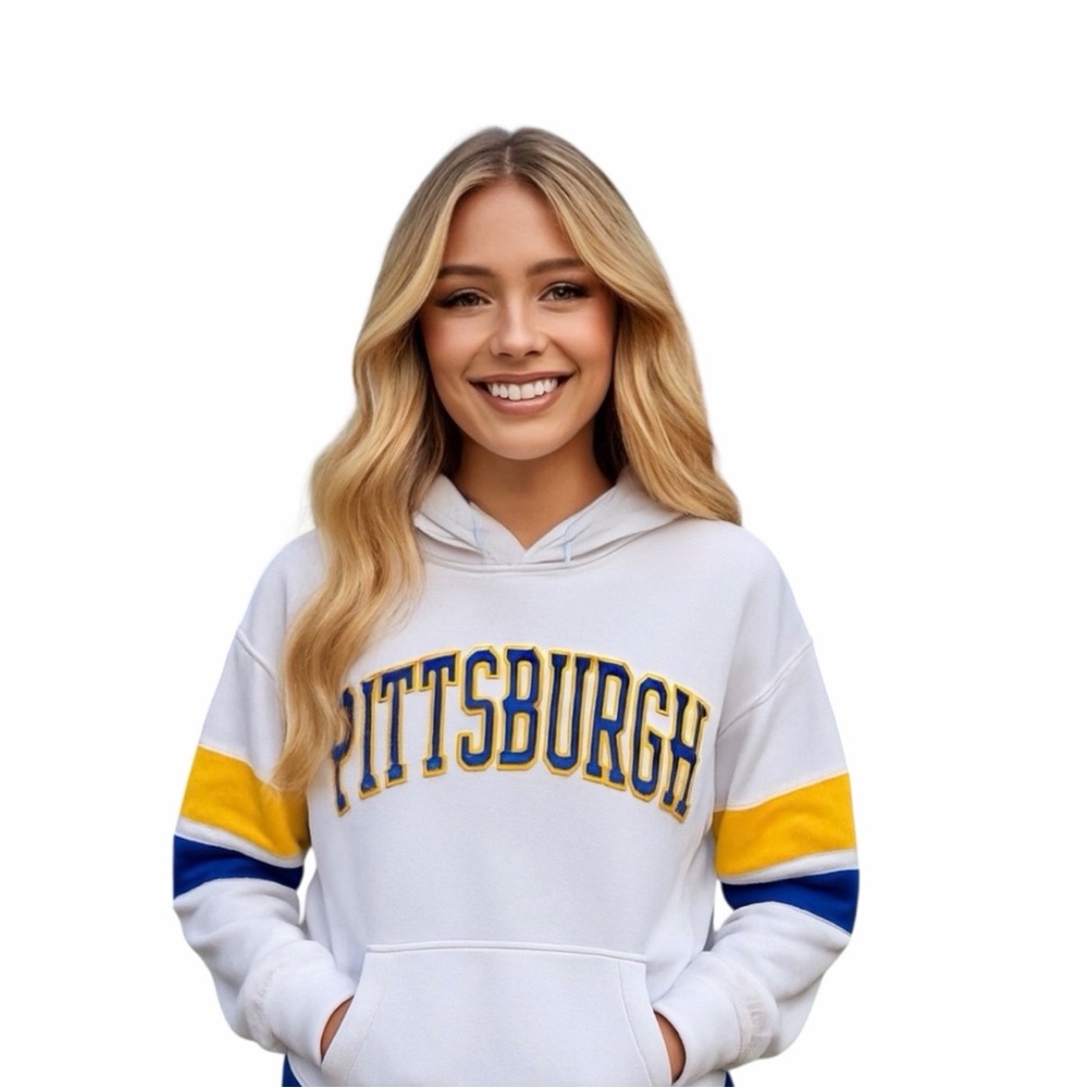 PRESSBOX Pitt Panthers Womens White Kelly Hooded Sweatshirt, Size Small